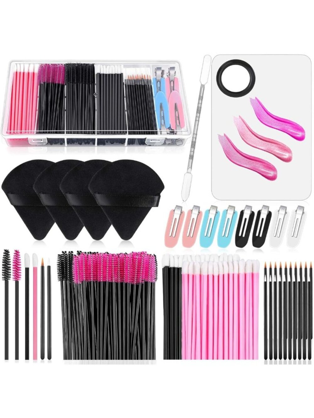 Disposable Makeup Applicators Kit - Triangle Puff, Mascara Wands, Lip Brushes